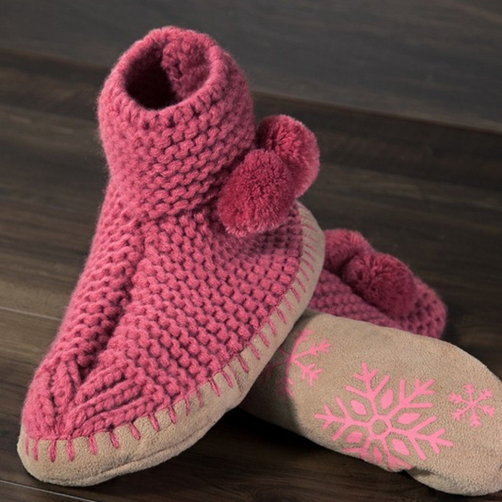 Comfy Hand Knitted Indoor Slipper Booties w Pom-Poms size 8-10🎁 Excellent Gift! - Picture 2 of 4